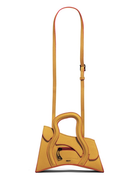 Mschf Handbags - Pebbled Yellow Crossbody Bag with Sculptural Handle